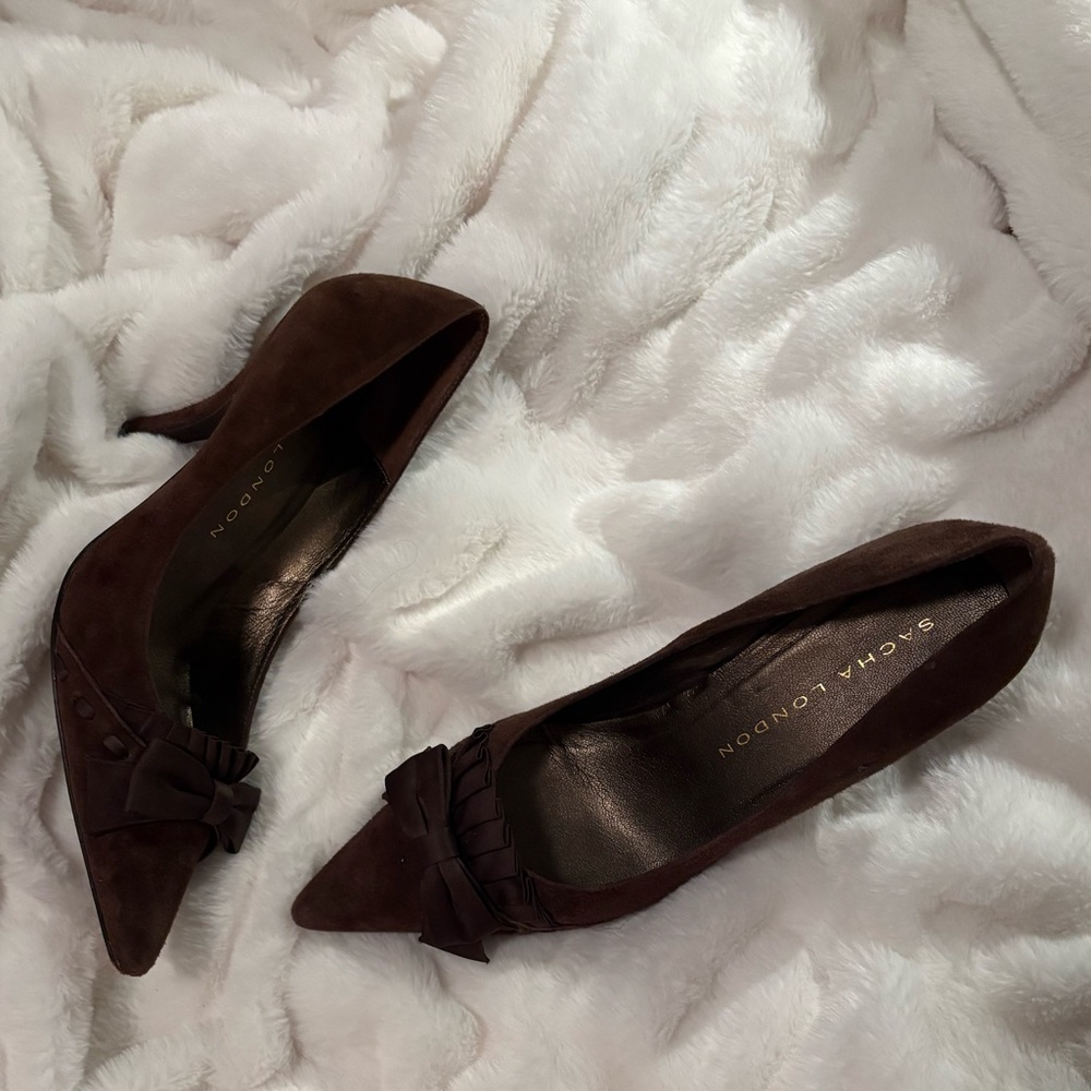 Sacha London Dark Brown Heels with Bow Detail